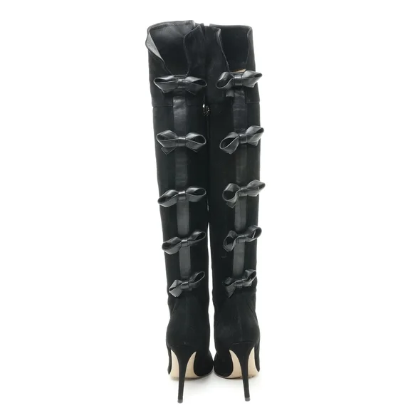 Valentino Bowtie Back Suede Leather OTK Over the Knee Boots Women EU 36.5 Black - Picture 7 of 13